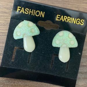 Mint Green Sparkly Mushroom Earrings
